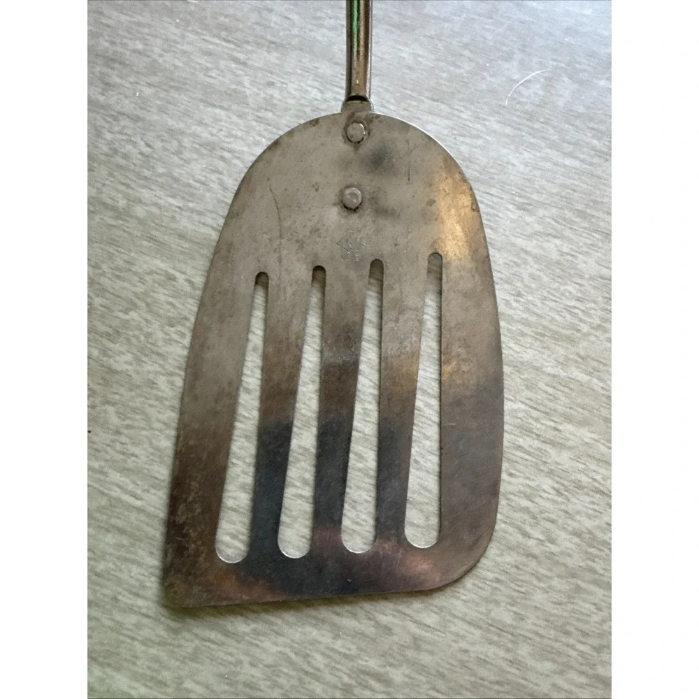 Vtg A&J Slotted Kitchen Spatula Flipper Ekco A&J Melon Baller Red Wood Handles